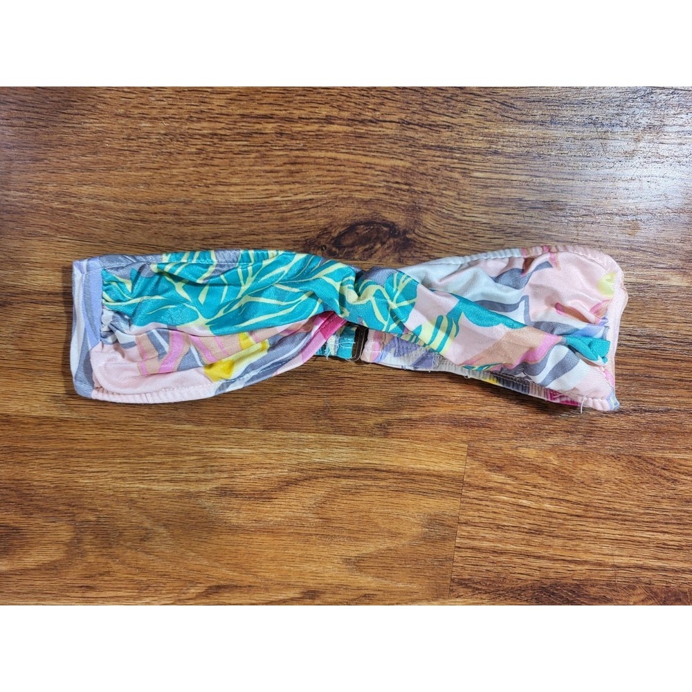 Vintage Ujena Size Small 90s Pink Tropical Twist Front Bikini Top Strapless